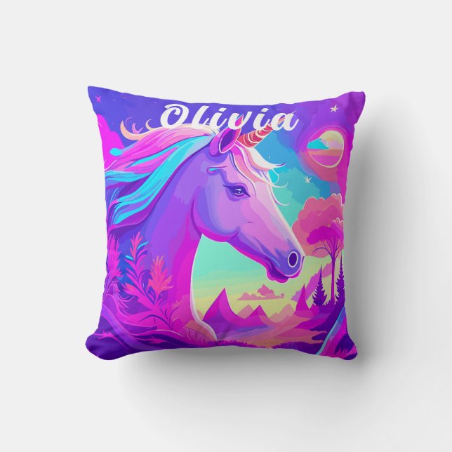 Magic Rosa Unicorn Dekorativ kudde (Framsida)