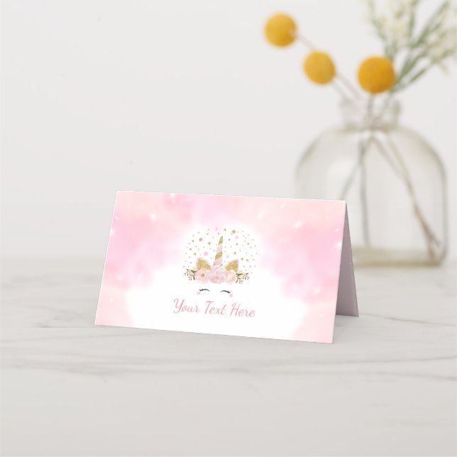 Magic Rosa Unicorn Galaxy Clouds Birthday Decor Placeringskort (Framsida)