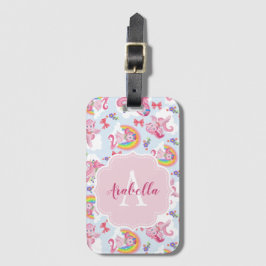 Magic Rosa Unicorn Girly Rainbow Monogram Bagagebricka