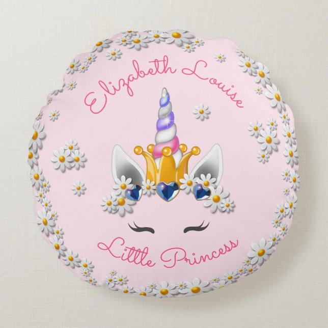 Magic Rosa Unicorn Princess Krona Nursery Rund Kudde (Framsidan)