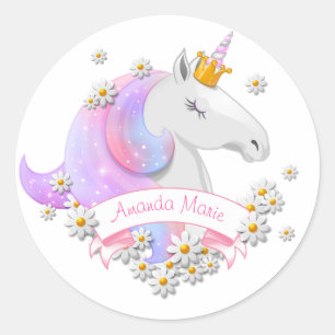 Magic Rosa Unicorn Princess Personlig Namn Runt Klistermärke