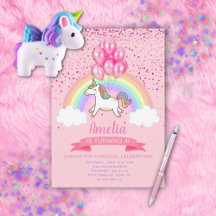 Magic Rosa Unicorn Rainbow Birthday bjudande