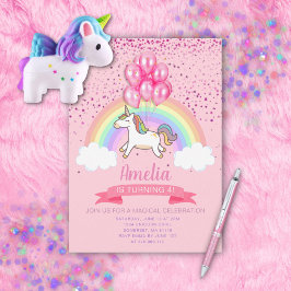 Magic Rosa Unicorn Rainbow Birthday bjudande Inbjudningar