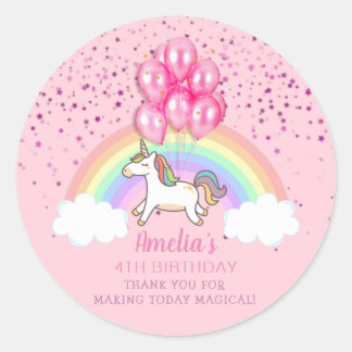 Magic Rosa Unicorn Rainbow Birthday Tack Runt Klistermärke