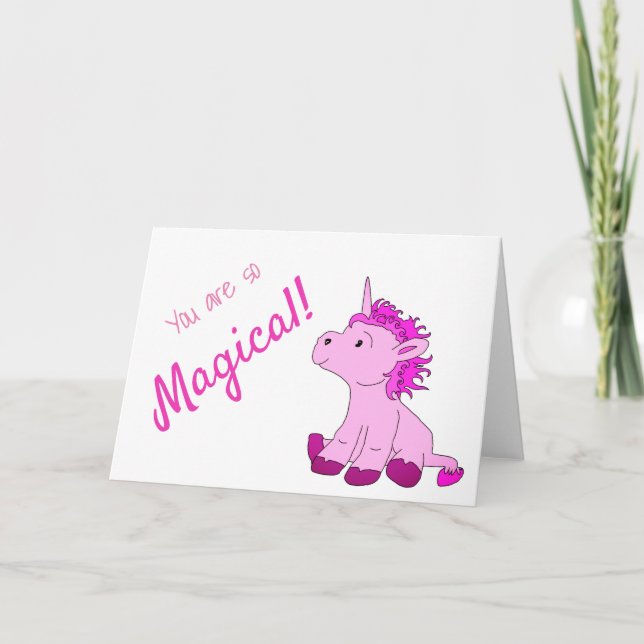 Magic Rosa Unicorn Valentine's day Card Helgkort (Framsida)