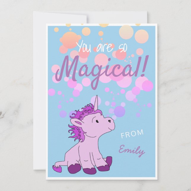 Magic Rosa Unicorn Valentine's day Card Julkort (Framsida)