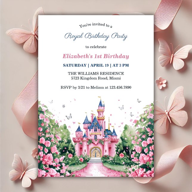 Magic Royal Princess Butterflies 1:a födelsedag Inbjudningar (Magical Royal Princess Butterflies 1st Birthday Invitation)