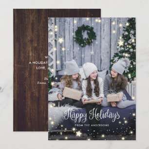 Magic Rustic Wood Snö Stars Photo Helgdag Card Julkort