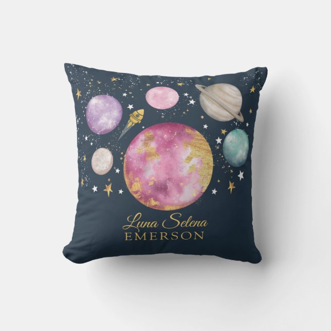 Magic Rymden Galaxy Måne Stars Girl Nursery Kudde (Framsida)