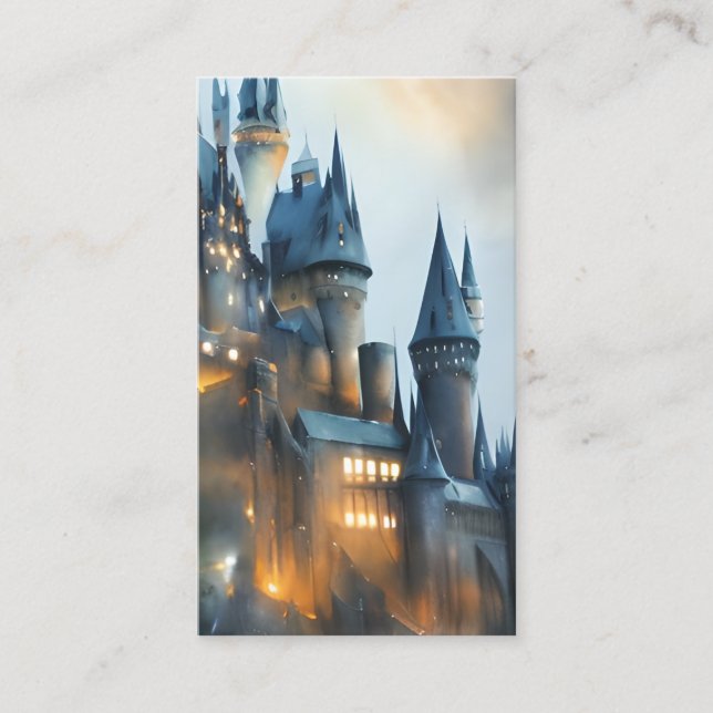 Magic School Castle Watercolor Visitkort (Framsida)