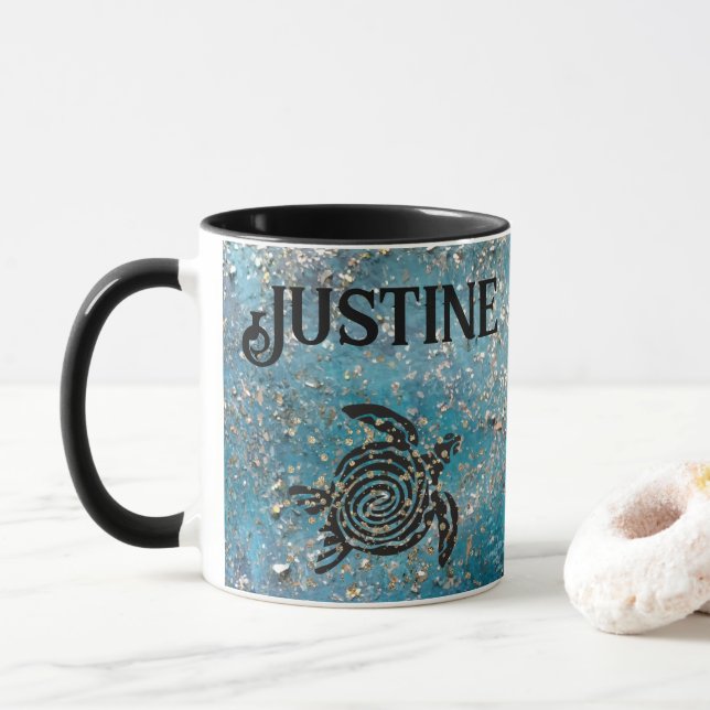 Magic Sea Turtle Glittery Blue Personlig Mugg (Med munk)