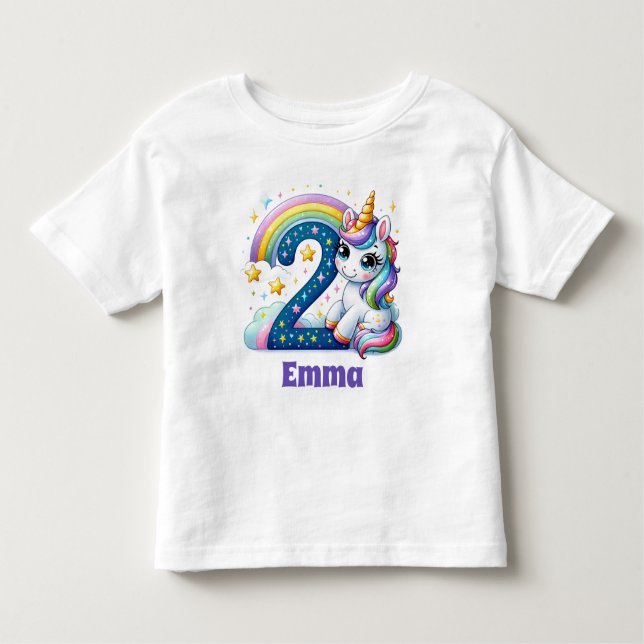 Magic Second Birthday - Personlig Unicorn T Shirt (Framsida)