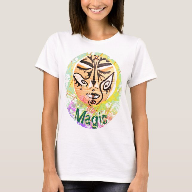 Magic Shaman Ansikte Mage Enchantress Art T-Shirt (Framsida)
