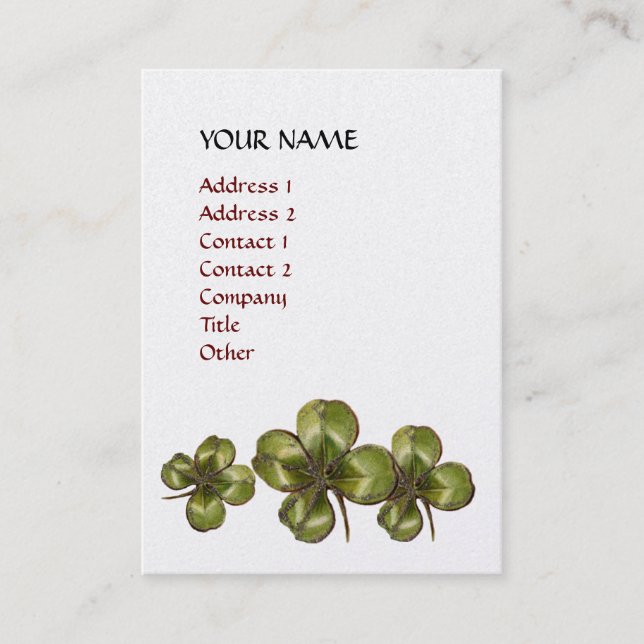 MAGIC SHAMROCKS IN LILA FUCHSIA GULD SPARKLES VISITKORT (Framsida)