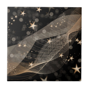 Magic Shiny Guld Stars Strings och Bokeh Ljus Kakelplatta