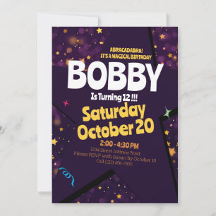 Magic Show Golden Stardust Theme Birthday Inbjudan