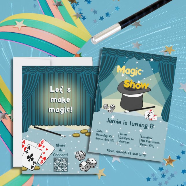 Magic Show Kids 8:e Födelsedagsfest inbjudan (Magical Show Kids 8th Birthday Party Invitation)