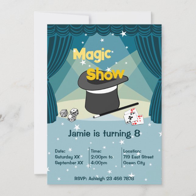 Magic Show Kids 8th Födelsedagsfest inbjudan Card (Framsida)