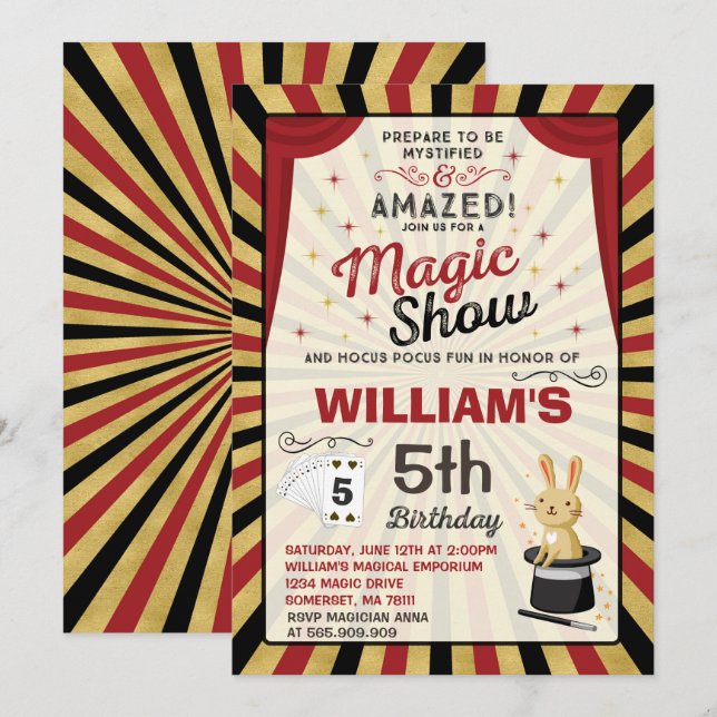 Magic Show Party vid Magic Birthday-inbjudan Inbjudningar (Fram/baksida)