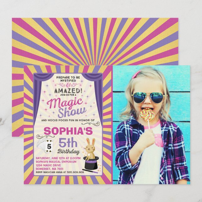 Magic Show Party vid Magic Birthday-inbjudan Inbjudningar (Fram/baksida)