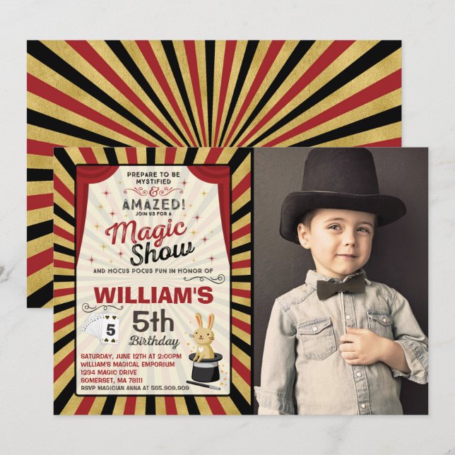 Magic Show Party vid Magic Birthday-inbjudan Inbjudningar (Fram/baksida)