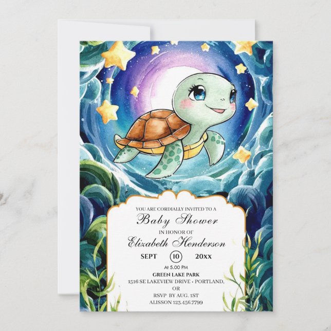 Magic Simple Sea Turtle Baby Shower Inbjudningar (Framsida)