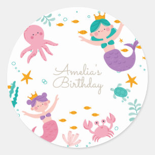 Magic Sjöjungfru Birthday Classic Round Sticker Runt Klistermärke