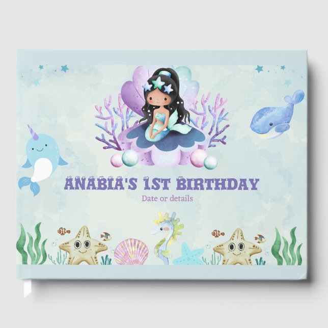 Magic Sjöjungfru Watercolor Birthday Gästböcker (Framsida)