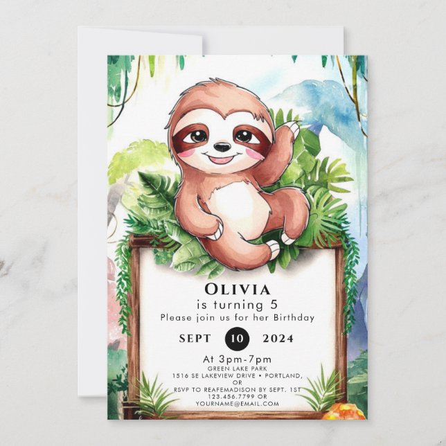 Magic Sloth Birthday Inbjudningar (Framsida)