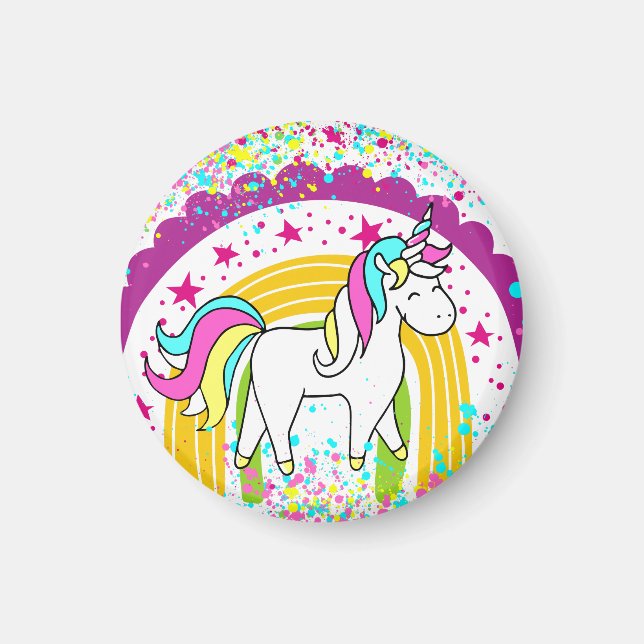 Magic Söt Pastel Unicorn Rainbow Stars Magnet (Framsidan)
