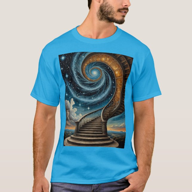 Magic Spiral Staircase Into Starry Galaxy Tee (Framsida)