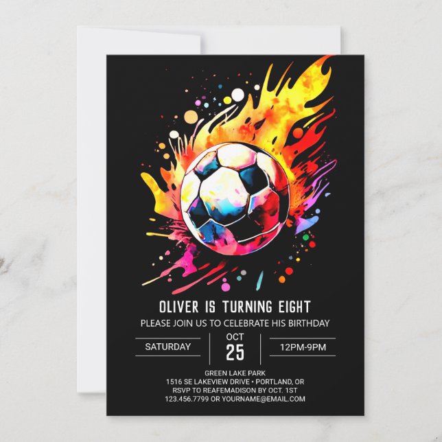 Magic Sports Watercolor Soccer Birthday Inbjudningar (Framsida)