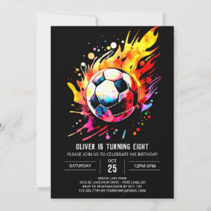 Magic Sports Watercolor Soccer Birthday Inbjudningar