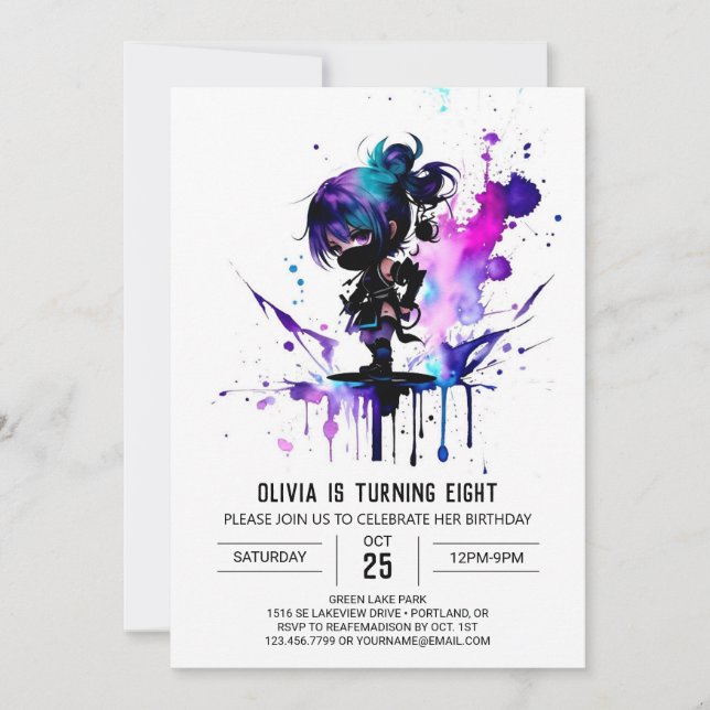 Magic Spy Ninja Digital Girl Birthday Inbjudningar (Framsida)