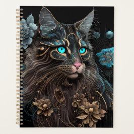 Magic steampunk Maine Coon cat and blommor AI art