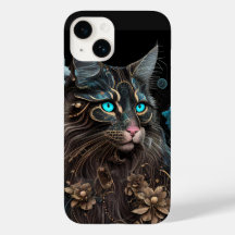 Magic steampunk Maine Coon cat and blommor AI art