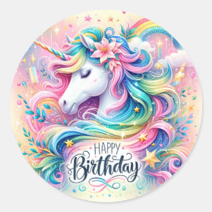 Magic Stollig: Enchanted Unicorn Birthday Sticker Runt Klistermärke