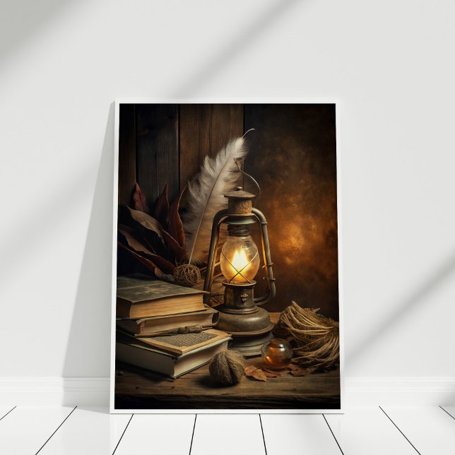 Magic Study Wall Art - Vintage Candlelit Magic Poster (Magic Study Wall Art – Vintage Candlelit Magic in white frame.)