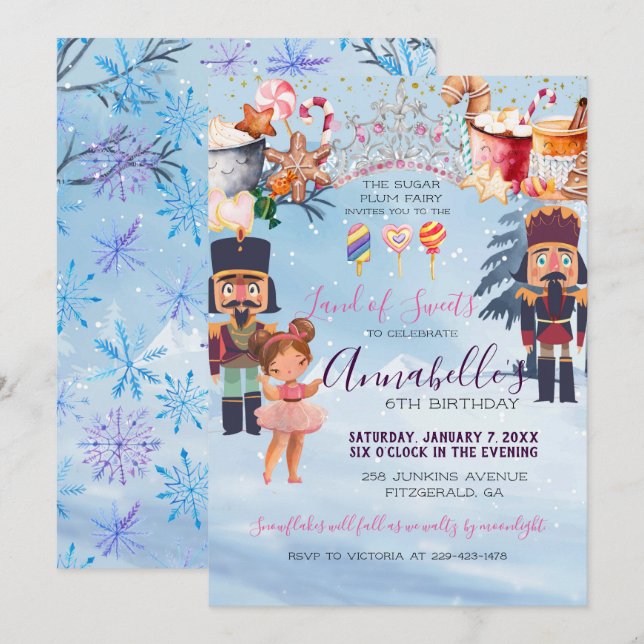 Magic Sugar Plum Fairy Nutcracker Födelsedagsfest Inbjudningar (Fram/baksida)