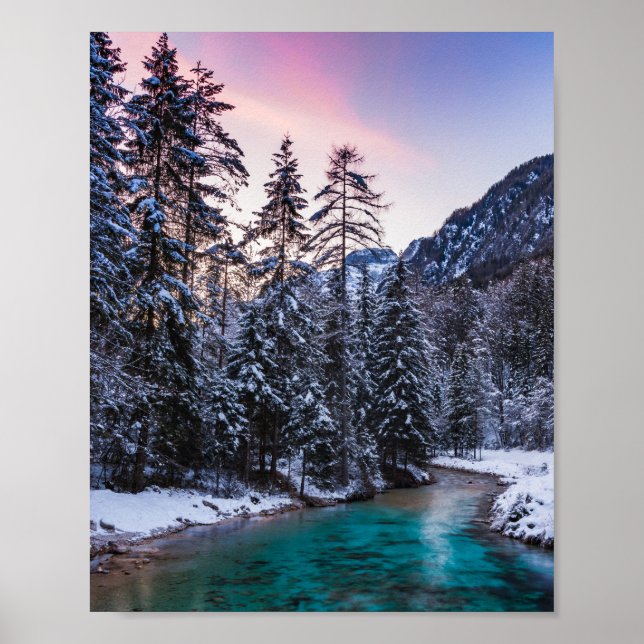 Magic sunset turquise River Mojstrana, Slovenien Poster (Framsidan)