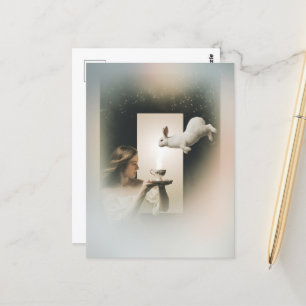 Magic Surreal Tea with White Bunny Vykort