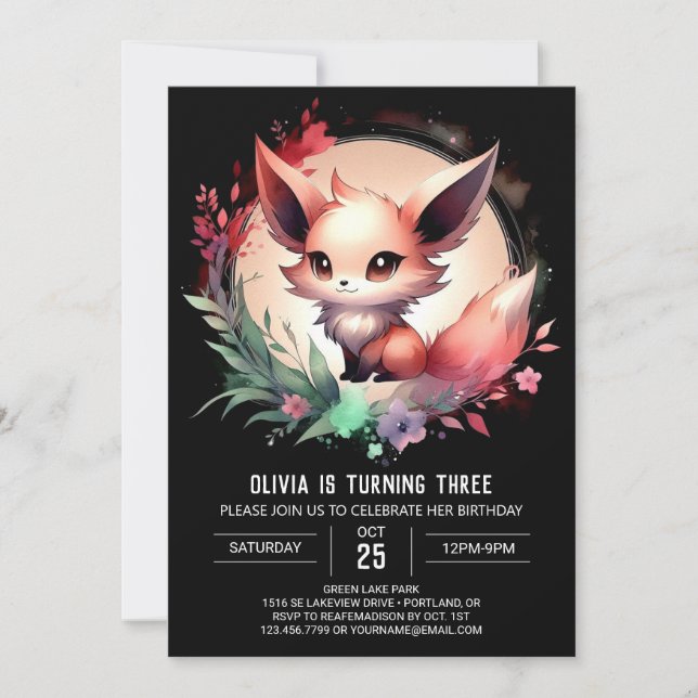 Magic Sweet Fox Birthday digital Inbjudningar (Framsida)