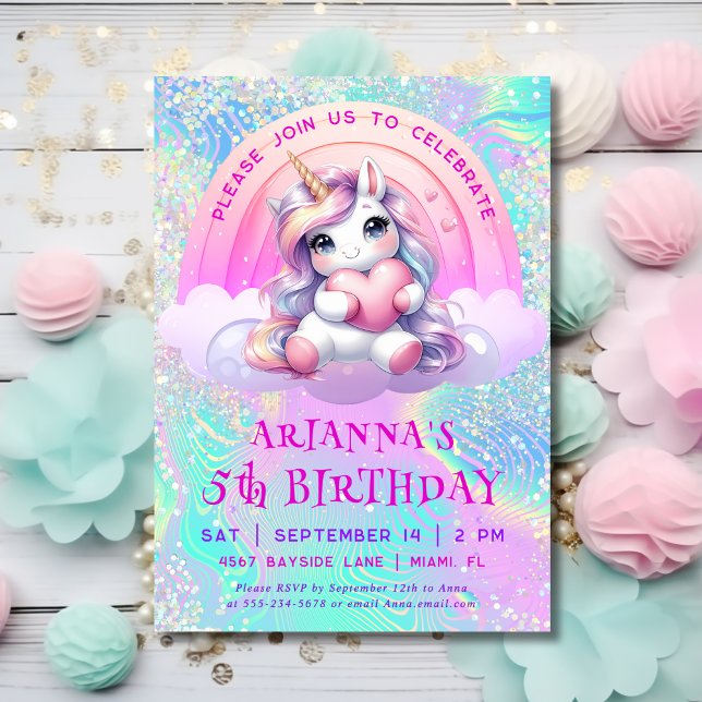 Magic Sweet Unicorn Glitter Birthday bjudande Inbjudningar (Skapare uppladdad)