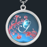 MAGIC SWIRL IN RED Monogram, Blue Sapphire Silverpläterat Halsband<br><div class="desc">Elegant,  unik och färglös utformning,  blomning,  blommar och blomning i Vår. Vattenfärgning med guld- och silver-folie.</div>