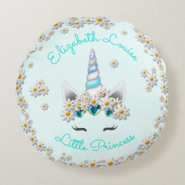 Magic Teal Unicorn Princess Krona Nursery Rund Kudde