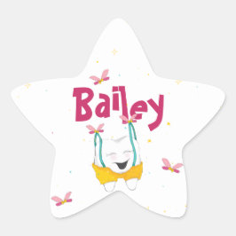 Magic Tooth in Suspenders Personlig in Rosa Stjärnformat Klistermärke