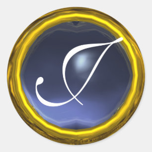 MAGIC TOPAZ MONOGRAM, ljusblå gult Runt Klistermärke