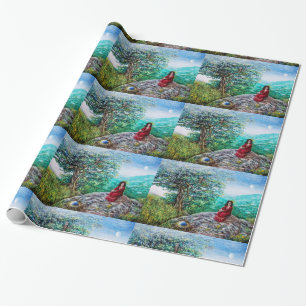 MAGIC TRÄD / Dawn in Grönt Wood and Dam in Red Presentpapper