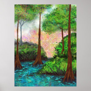 Magic Träd Pond Colorful Himlar Poster