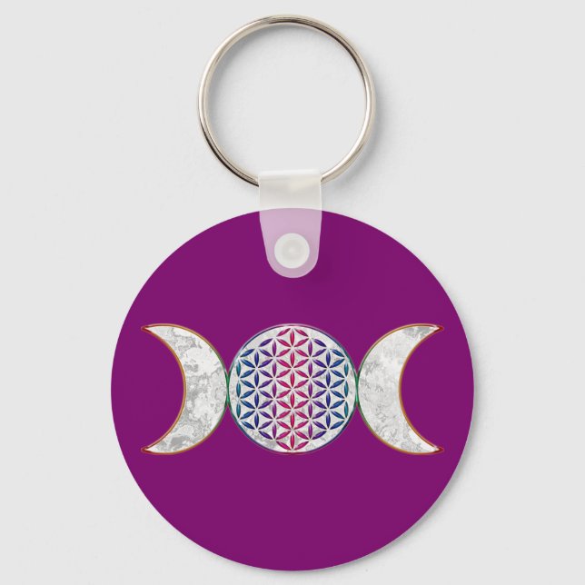 Magic Triple Måne - Spirit Flower of Life 2 Button Nyckelring (Framsida)